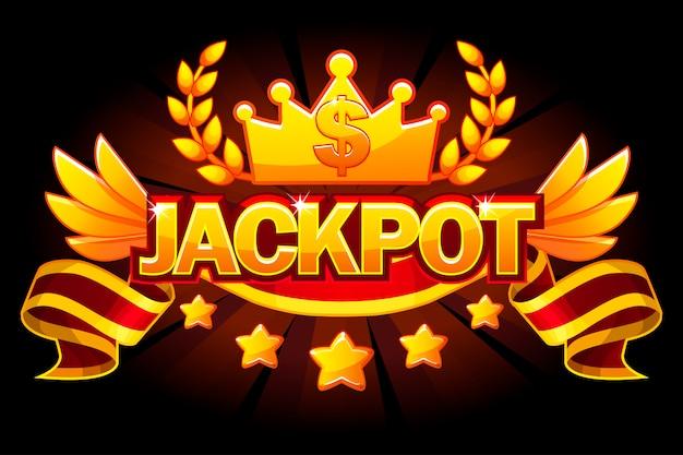 Premium Vector | Jackpot banner. casino label with crown and red award  ribbon. casino jackpot winner awards with golden text and ribbon. objects  on separate layers.